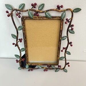 Metal Picture Frame‎ with Berries and Leaves Accent Tabletop Decor